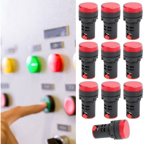 10 Pièces Voyant Signal LED Rouge Haute Luminosité AD16-22DS, Indicateur Lumineux pour Signalisation AC/DC 110V