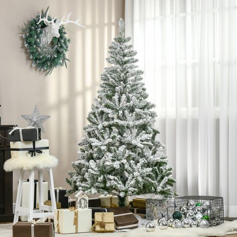 Albero di Natale artificiale, effetto neve, ignifugo, struttura a cerniera, verde/bianco (1/5)