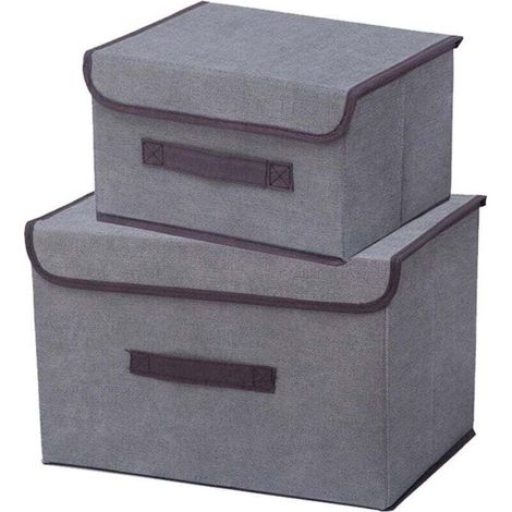 Lot de 2 paniers de rangement pliables avec couvercle et poignée, parfaits pour ranger vêtements, jouets et livres. Conviennent aux chambres, armoires, penderies et étagères de bureau. (1/4)