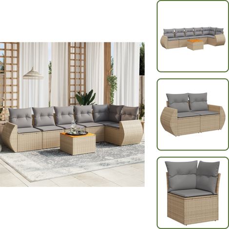 Muebles de exterior - vidaXL Set sofás de jardín 7 piezas y cojines ratán sintético beige - Sofás de jardín beige