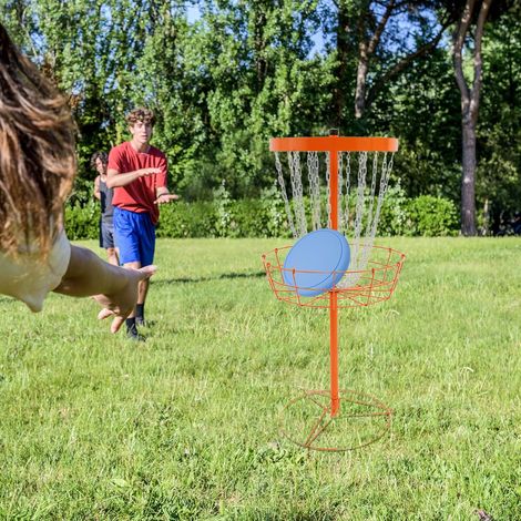 Disc Golf Basket with 24 Metal Chains, Heavy Duty Iron Frisbee Golf Target for Backyard & Park Practice, Portable Training Goal with 4 Ground Stakes, 132cm Height, Vibrant Orange (1/5)
