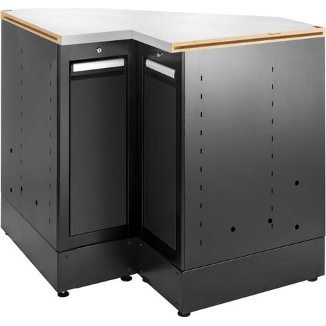 Facom Meuble d’angle bas JLS3 avec planche en acier inoxydable noir