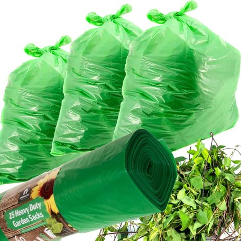 25 x Bags (1 Roll) Green Garden Waste Bags 60 Litre Multipurpose Bin Liners