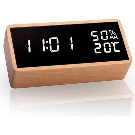 [NEVER USED] LED Alarm Clock, Digital Alarm Clock, Table Clock with Voice Control, Date, Temperature and Humidity Display, for Home and Bedroom