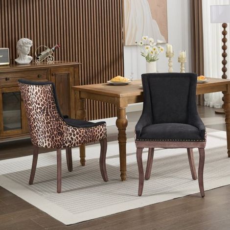 Lot de 2 Chaises de Salle à Manger Gamme Ultra en Tissu Épais Motif Léopard, Pieds en Bois Massif Clous Bronze, Style Original et Tendance (1/3)