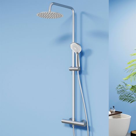 Colonna doccia termostatico con 25x25cm soffione doccia rotondo, sistema doccia antiscottature altezza regolabile 75-128cm, cromato (1/5)