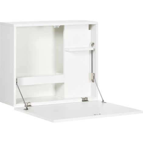 Scrivania pieghevole a parete, salvaspazio, con ripiani, ideale per studio, soggiorno e ufficio, realizzata in truciolato e MDF, 60x21,5x50 cm, bianca.