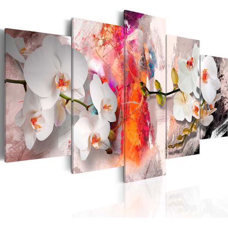 Quadro - Sfondo colorato e orchidee - 100x50 (1/4)