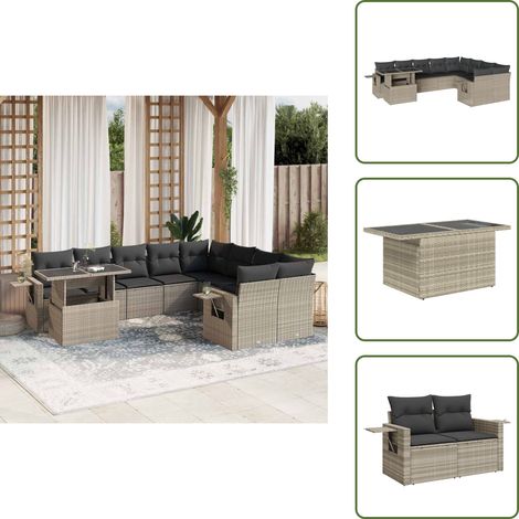 Cuscini per seduta - vidaXL Set Divano Giardino 10 pz con Cuscini Grigio Chiaro Polyrattan - Rattan PE