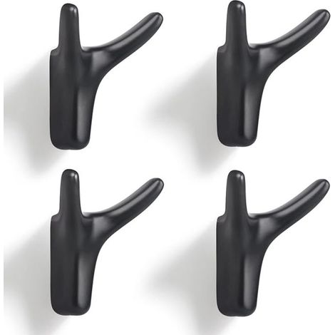 4 Piece Double Hook Wall Hanger, Sturdy Zinc Alloy Wall Hanger, Solid Door Hanger for Entryway, Bedroom, Living Room, Kitchen (Black 666338mm) (1/5)