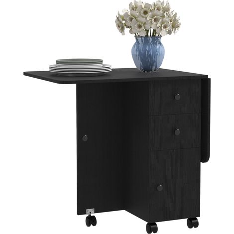 MultiStorage SixPerson Drop Leaf Dining Table Distressed Black (1/5)