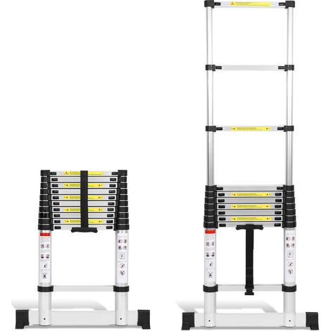 Jiubiaz Escalera telescópica de aluminio de 3,2 m, escalera de apoyo recta con estabilizador, con una capacidad de carga de hasta 150 kg