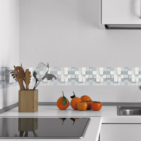 Frise adhésive géométrique autocollante 15x300cm – Décoration murale moderne – Effet 3D – Pour salon, cuisine, chambre – Plage (1/2)