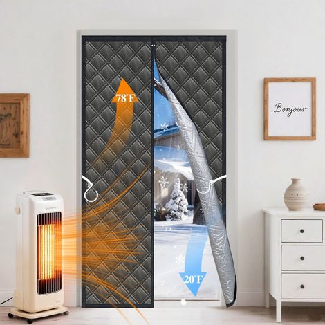 Rideau Isolant Thermique 3 Couches 96x210 cm - Porte d'Entrée d'Hiver Coupe-Vent et Insonorisant - Toile Oxford/Coton/Alu Épaisse - Pour Porte d'Intérieur, Garage, Sous-Sol et Camping-Car, Noir (1/5)