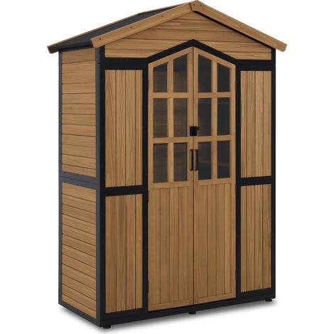 M MCombo Gartenschrank Holz Metgallgestell mit 6 Ablagen, Geräteschuppen Wetterfest, Gartenhaus Outdoor Wasserdicht, Garten & Terrasse, 2749 (Natur)
