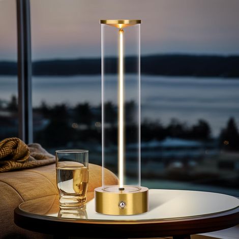 Portable Wireless LED Table Lamp, Modern Table Lights with Magnetic Filament, Three-Level Dimmable Lamp for Gaming, Home Office, Bedroom, Living Room, Gold (1/5)