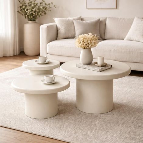 Table basse gigogne ronde bois sable à plateau épais (lot de 3) ALMA