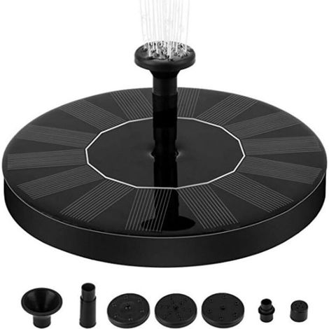 Fontaine solaire avec 6 buses pour le jardin, 7 V 1,5 W, fontaines solaires flottantes bain d'oiseaux, piscine, terrasse, étang et aquarium - (1/4)