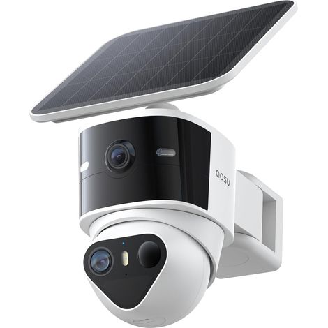 Caméra Surveillance WiFi Extérieure sans Fil, Double Caméra 360° PTZ + 170° Grand 5MP 2 Caméras Solaire, Sans Angle Mort, Zoom 8X, Vision Nocturne Couleur Alarme, IA Suivi Automatique (1/5)
