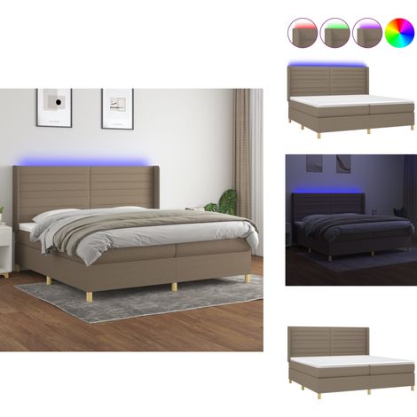 Sommier à lattes de lit matelas et LED Taupe 200x200 cm Tissu - Sommier Tapissier - Lit Plateforme - Lit Avec Rangement - Lit Design - Lit Moderne (1/5)