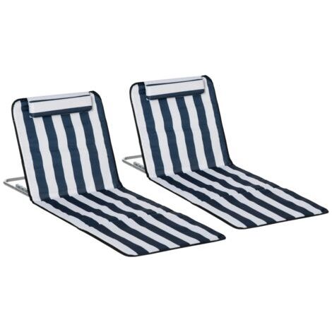 Fauteuil inclinable pliant cinq positions + coussins et housse, bleu