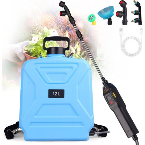 Elektrisches Sprühgerät, Gartensprühgerät mit 4 Düsen, einziehbare Lanze, USB-wiederaufladbares Gartensprühgerät mit Schultergurt, Wassersprühgerät für Rasen, Garten (12 l)
