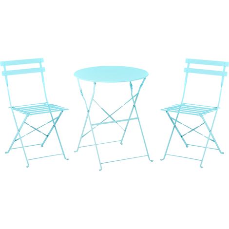 Conjunto de balcón de metal azul turquesa mesa redonda sillas de acero exterior Fiori