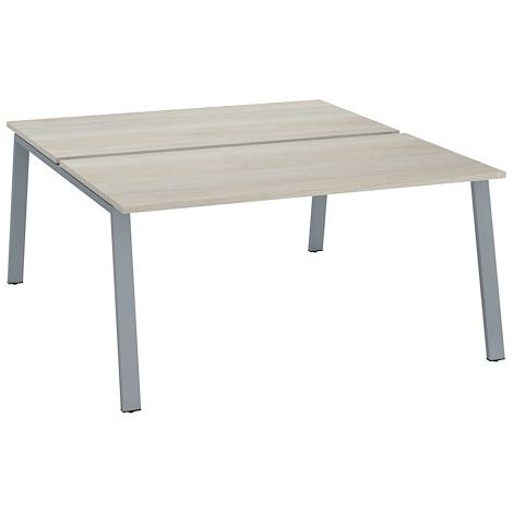 Pôle de 2 bureaux droits chêne gris L 160 x P 80 cm piétement métal aluminium - Arch - Maxiburo