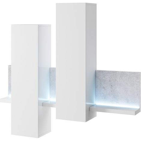 Wandkomposition BERGAME – 152 cm – Weiß und Betoneffekt – Integrierte LED – Modernes Design