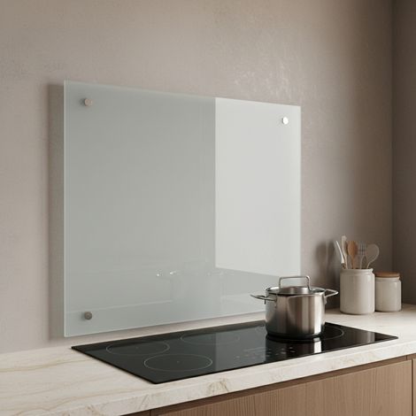 Melko Spritzschutz Herdblende aus Glas, für Küche, Herd, Fliesen, 6 mm ESG Sicherheitsglas, Küchenrückwand, inkl. Schrauben, 120 x 60 cm, Milchglas