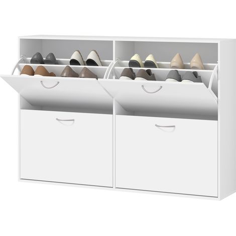 Étagère à chaussures en bois gain de place pour 16 à 24 paires, avec 4 tiroirs abattants, 120 x 24 x 81 cm, blanche