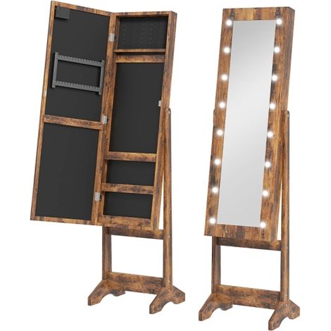 Wood-Effect Freestanding Mirrored Jewelry Storage Cabinet for Elegant Organization and Display