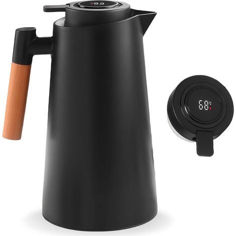 1 Bouteille isotherme, Affichage température, Poignée bois, 1000ml, Café thé lait, Maison bureau voyage
