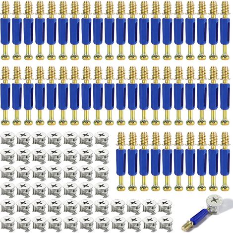 Conectores de muebles excéntricos de 50 piezas, conectores de muebles, conectores de gabinetes, tornillos para muebles, con tornillo de leva excéntrico y pasador de montaje de perno M6  40MM