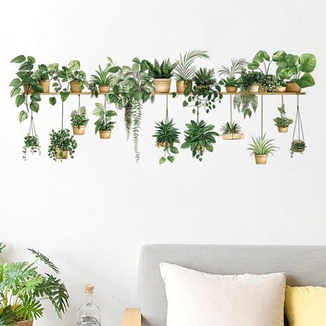 Wandaufkleber in Form eines Korbes mit grünen Pflanzen, Wanddekoration für Küche, Wohnzimmer, Esszimmer und Schlafzimmer.
