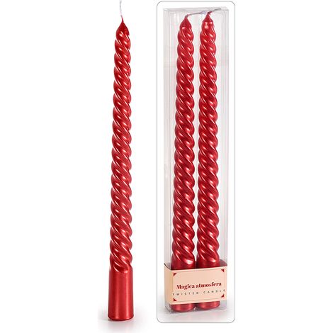 Candele a torchon colore rosso, in scatola trasparente da 2 pezzi, set da 8 pezzi, Ø 2,2 cm x 25 H