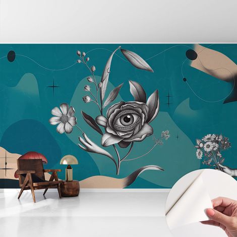Carta da parati autoadesiva - Fotomurale adesivo - soggiorno moderno - resistente - Occhio floreale 416x254 cm (1/5)