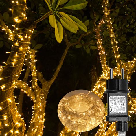 TolleTour Catena luminosa LED da esterno 100 m, 400 LED bianco caldo, 8 modalità, giardino, balcone, Natale, cavo bianco (1/5)