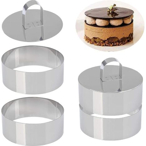 4 Piece Cake Rings 10.5 x 4 cm 430 Stainless Steel – Baking Rings with 2 Stainless Steel Pushers for Mousse (1/5)