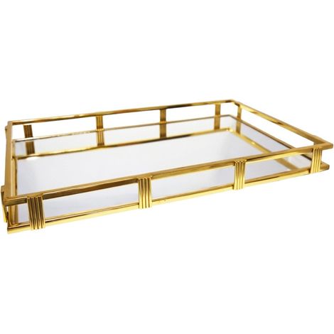 Plateau Miroir Rectangulaire de Présentation et Décoration en Acier Doré 56x36x5 cm - PANGIVO (1/3)
