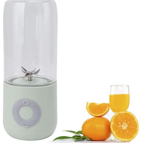 Batidora eléctrica recargable por USB para frutas y batidos, color verde, con 6 cuchillas, batería de 1300 mAh, capacidad de 500 ml, portátil. (1/5)
