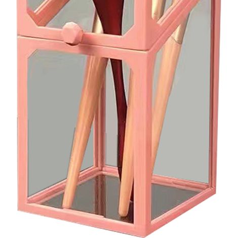 Pot de rangement pour pinceaux de maquillage, étanche à la poussière avec couvercle, pinceau crayon à sourcils, boîte de rangement cosmétique, porte-pinceaux portable en verre, forme carrée rose.