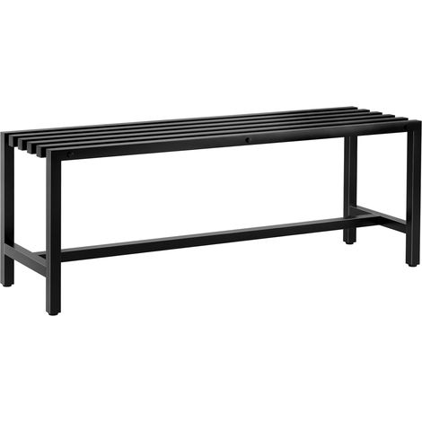 Zweisitzer-Gartenbank aus schwarz verzinktem Stahl, Lattenrost ohne Rückenlehne, Tragkraft 240 kg, 117 x 36 x 44 cm
