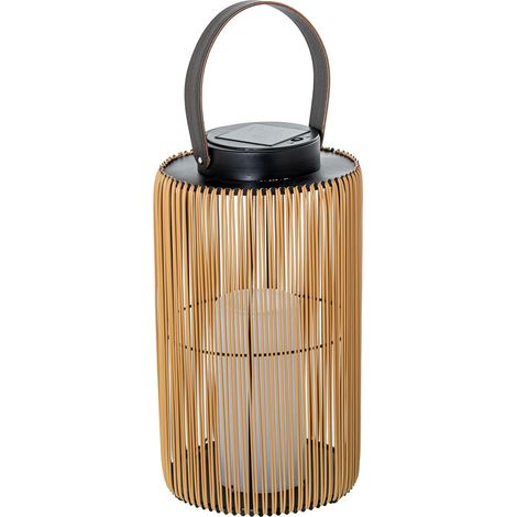 Lampe solaire de table ou sol en bois et métal naturel et noir avec bougie LED 21 x 21 x 54 cm (1/4)