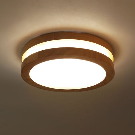 LED Plafonnier Rond 20x20x6cm Lampe Industrielle Moderne Luminaire en Bois Massif Acrylic pour Salle de Bain Couloir - Lumière Froid