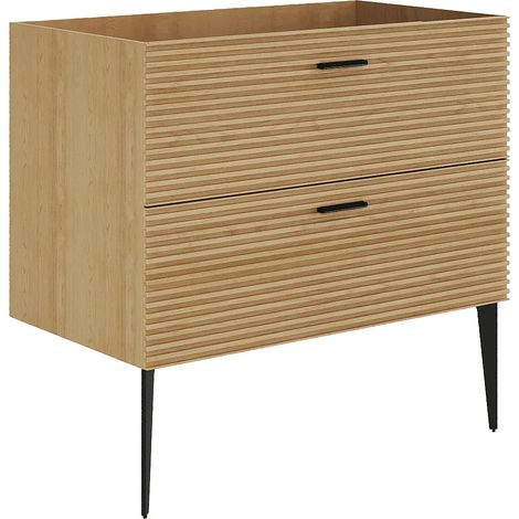 Meuble sous vasque strié sur pieds - 2 tiroirs - Naturel clair - 80 cm - SARONE (1/4)