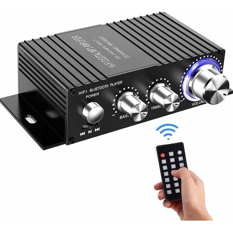Mini-amplificateur stéréo Bluetooth sans fil - Récepteur audio 100 W double canal avec ports USB et AUX pour enceintes domestiques, avec télécommande - Adaptateur secteur non inclus (1/5)