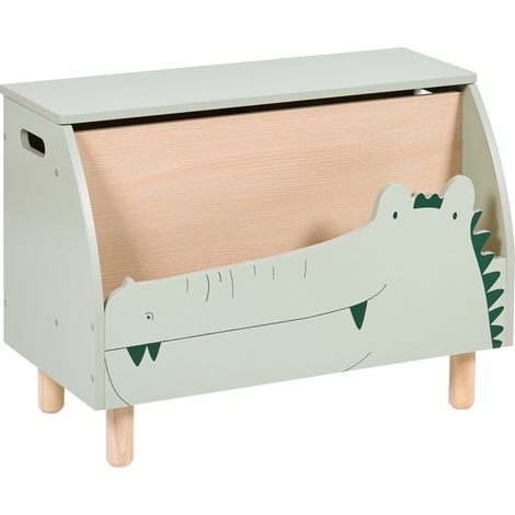Baúl para juguetes de MDF patas de madera de caucho con tapa y estante almacenaje infantil verde claro Tilba (1/5)