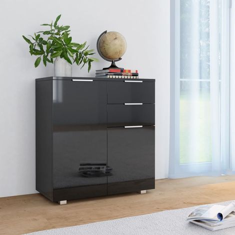 Buffet bas Contemporain - Meuble Commode de Rangement - Noir brillant 71 x 35 x 76 cm Aggloméré Chic-491117 (1/5)