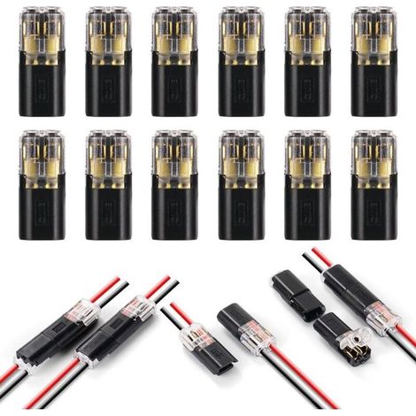 Connecteurs de Fil Basse Tension, 12 Pièces 2 Broches Cable Connectors Connecteur Electrique pour Câble 18-22 AWG (Noir) (1/5)